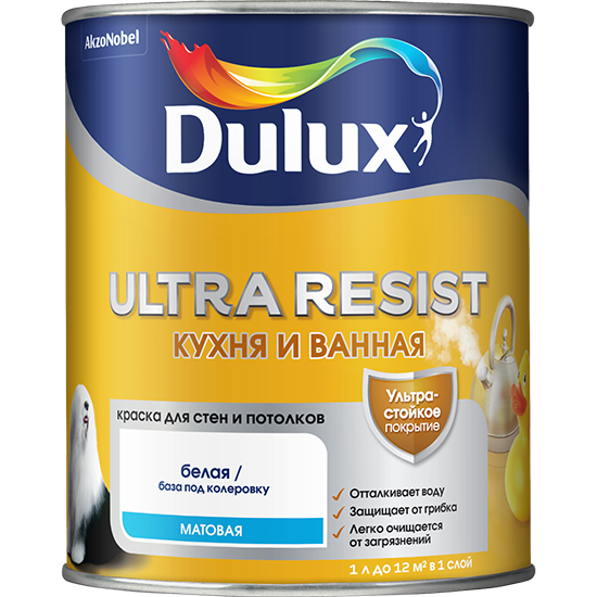 Dulux Ultra Resist Кухня и ванная Краска с защитой от плесени и грибка матовая