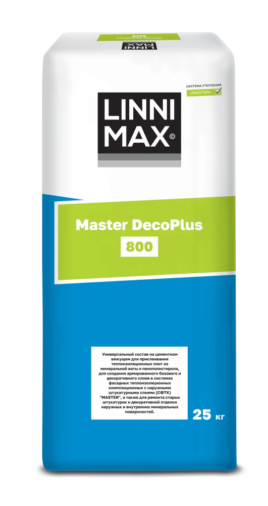 Linnimax 800 Master DecoPlus Клеевой состав базовый декоративный для систем фасадных теплоизоляционных композиционных для внутренних и наружных работ