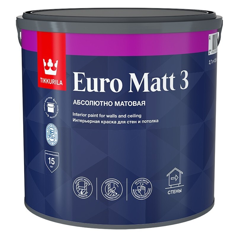 Tikkurila Euro Matt 3 Латексная краска глубоко матовая для стен и потолков