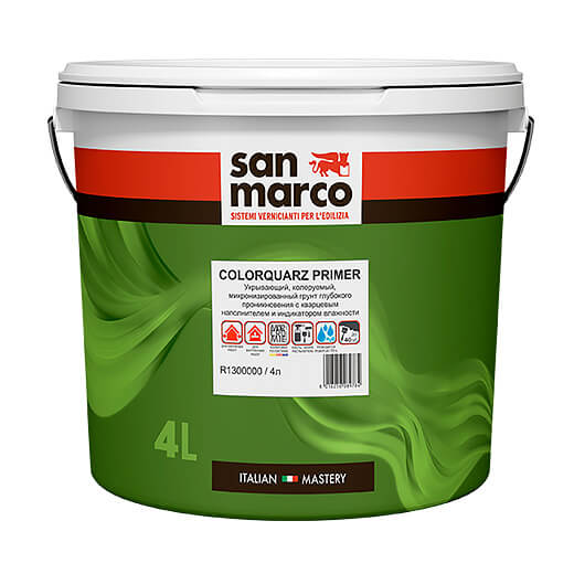 San Marco Color Quarz Primer Грунт укрывающий микронизированный глубокого проникновения с кварцевым наполнителем для внутренних и внешних работ