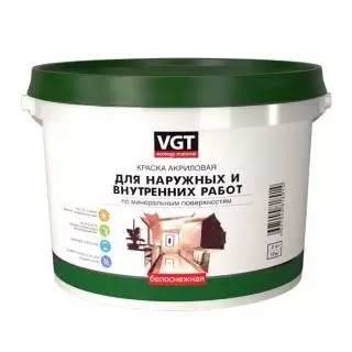 VGT ВД-АК-1180 Краска моющаяся белоснежная для наружных и внутренних работ, матовая