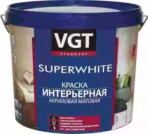 VGT Superwhite ВД-АК-2180 Краска интерьерная для стен и потолков, влагостойкая, матовая