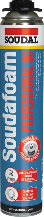 Soudal Soudafoam Professional 60 Пена монтажная герметизирующая пистолетная с увеличенным выходом до 60 л