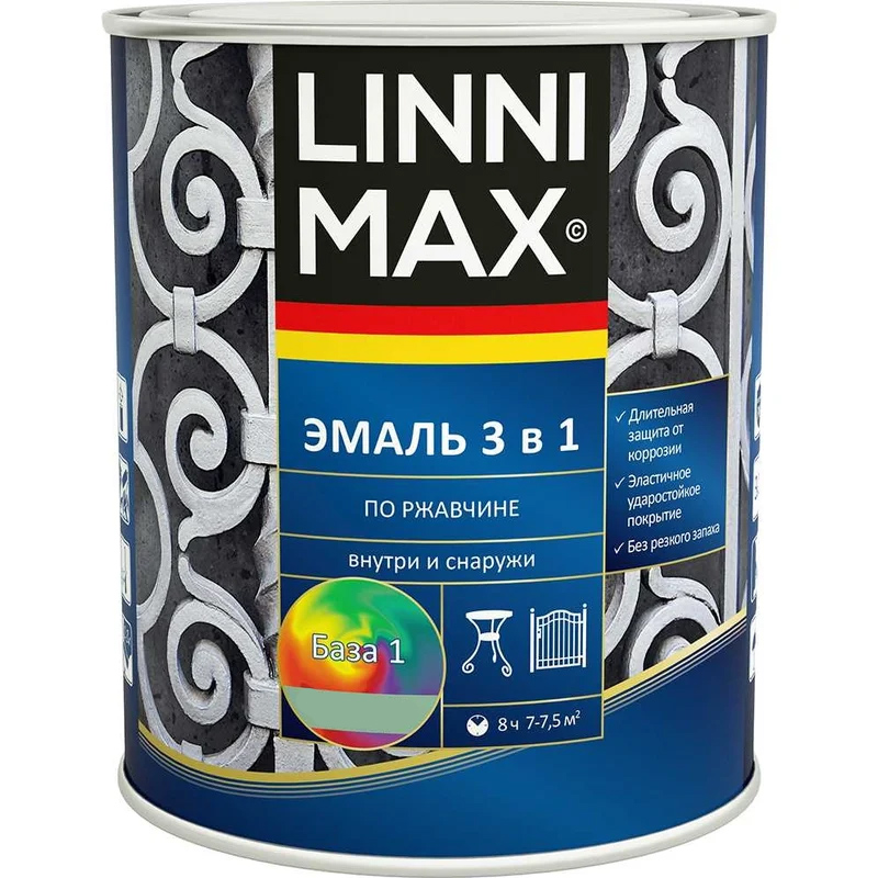 Linnimax Эмаль алкидно-уретановая по ржавчине 3в1 для внутренних и наружных работ