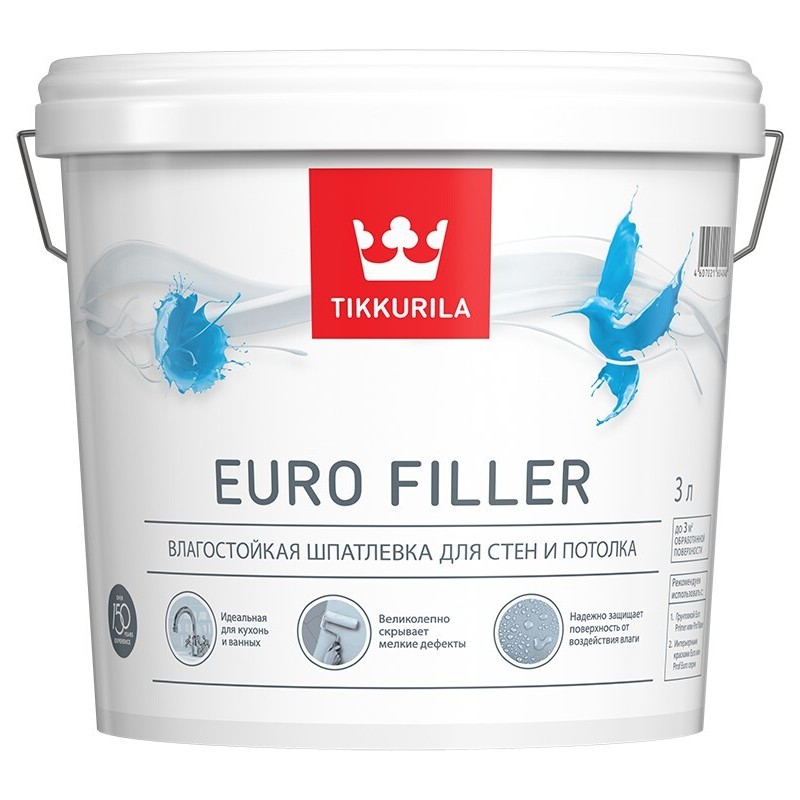 Tikkurila Euro Filler Шпатлевка влагостойкая для стен и потолков