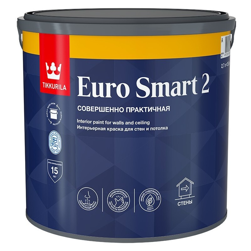 Tikkurila Euro Smart 2 Интерьерная краска глубокоматовая для стен и потолков