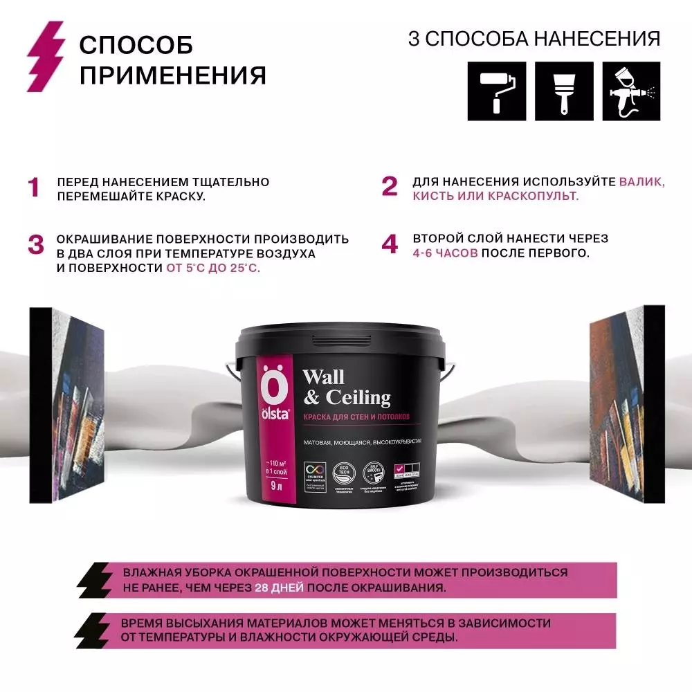 Olsta Wall&Ceiling Краска акриловая водно-дисперсионная для стен и потолков
