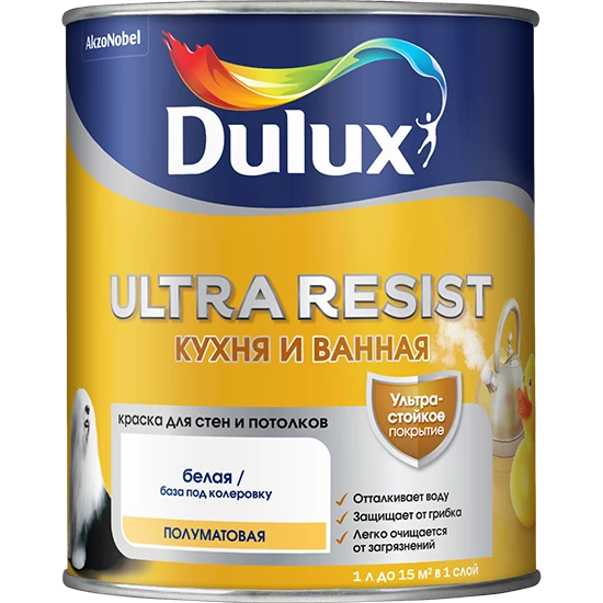 Dulux Ultra Resist Кухня и ванная краска с защитой от плесени и грибка полуматовая