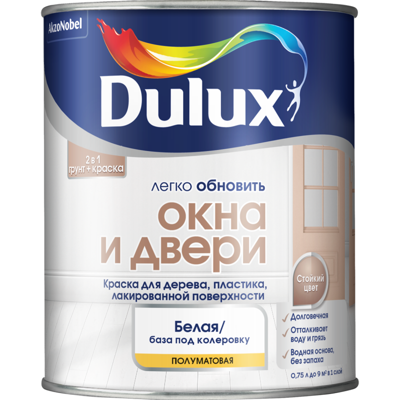 Dulux Легко обновить Окна и двери Краска для дерева, пластика, лакированной поверхности, полуматовая