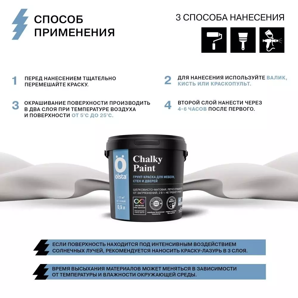 Olsta Chalky Paint Краска для мебели стен и дерва с добавлением грунта 2в1
