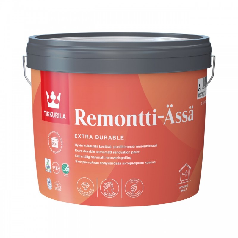 Tikkurila Remontti Assa Экстростойкая полуматовая моющаяся краска для стен и потолков