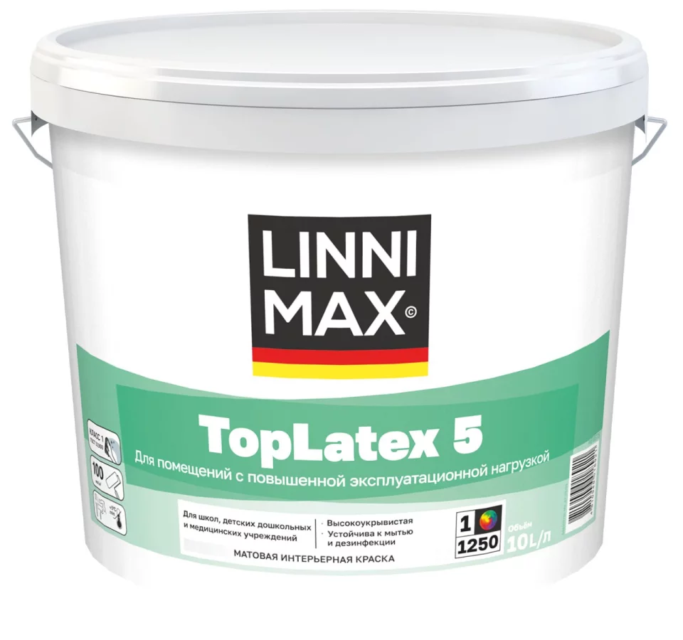 Linnimax Toplatex 5 Краска латексная износостойкая для стен и потолков для внутренних работ