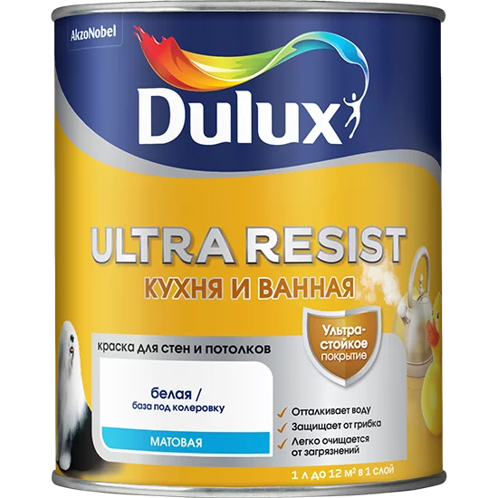 Dulux / Luxium Ultra Resist Кухня и ванная Краска с защитой от плесени и грибка матовая
