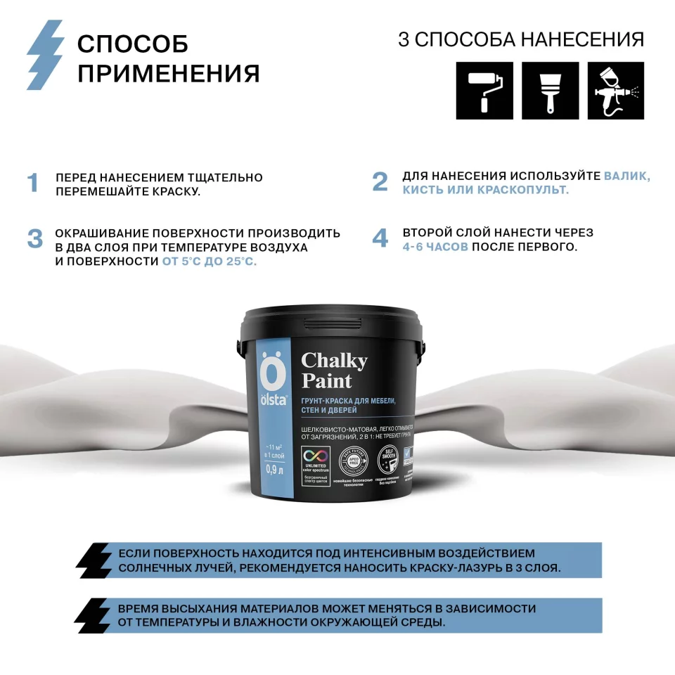 Olsta Chalky Paint Краска для мебели стен и дерва с добавлением грунта 2в1